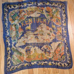 vintage 50s 60s 70s souvenir hair neck scarf Kentucky Blue Grass State 100% Silk